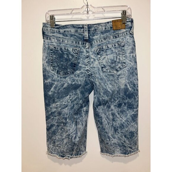 True Religion Geno  Acid Wash Denim Roll-Up Shorts Size 16 - Picture 3 of 10